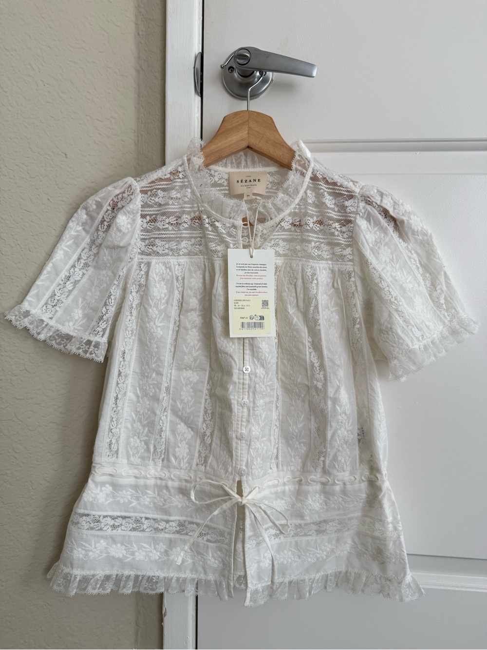 NWT Sezane Shenali - Button-up White Lace Blouse - Picture 2 of 10